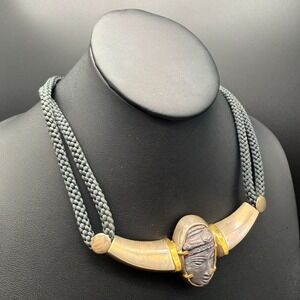 1942 Signed Tribal Pendant Necklace Silver Gold Carved Face Artisan‎ Jewelry